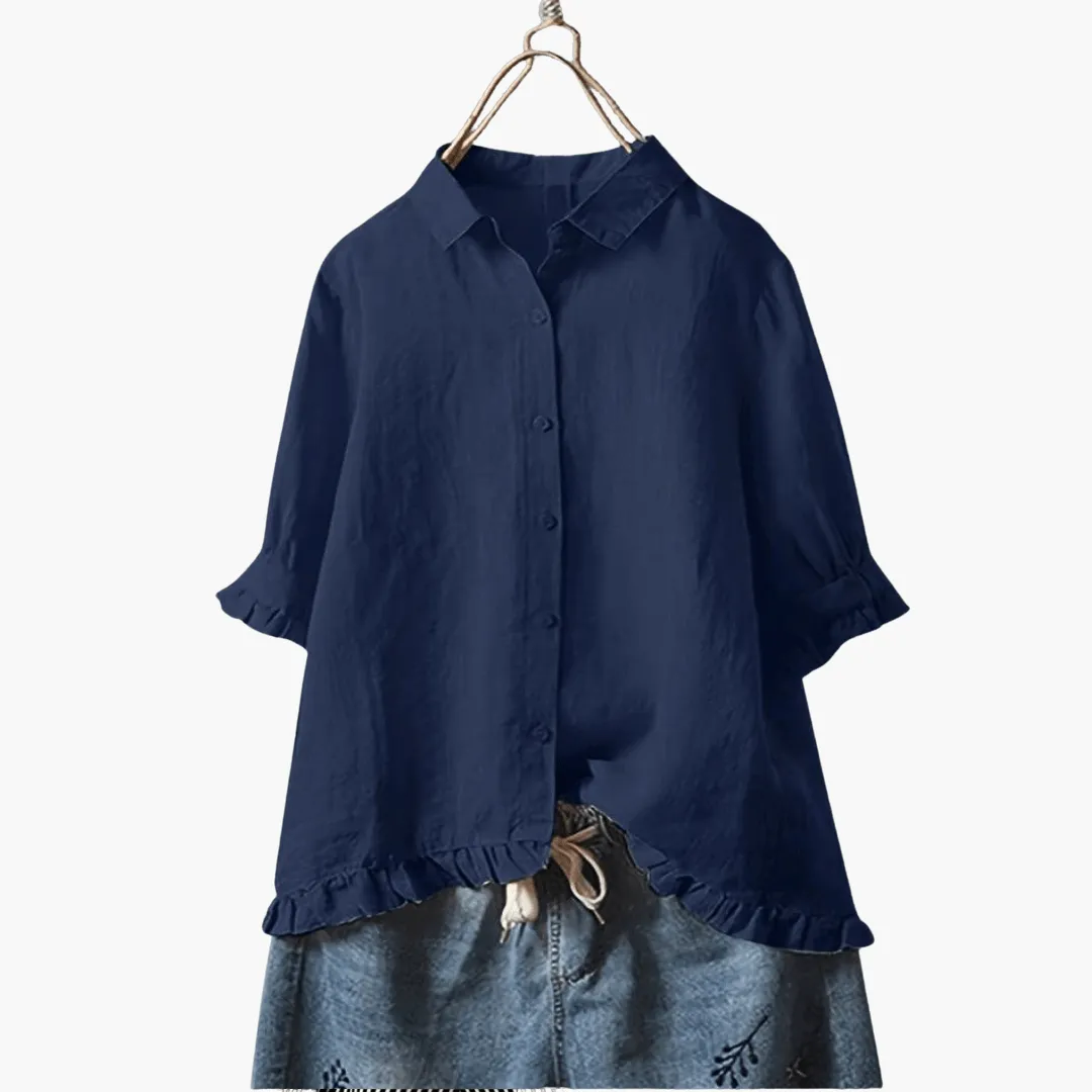 V-Neck Long Sleeve Blouse - Elegant Women's Office Wear