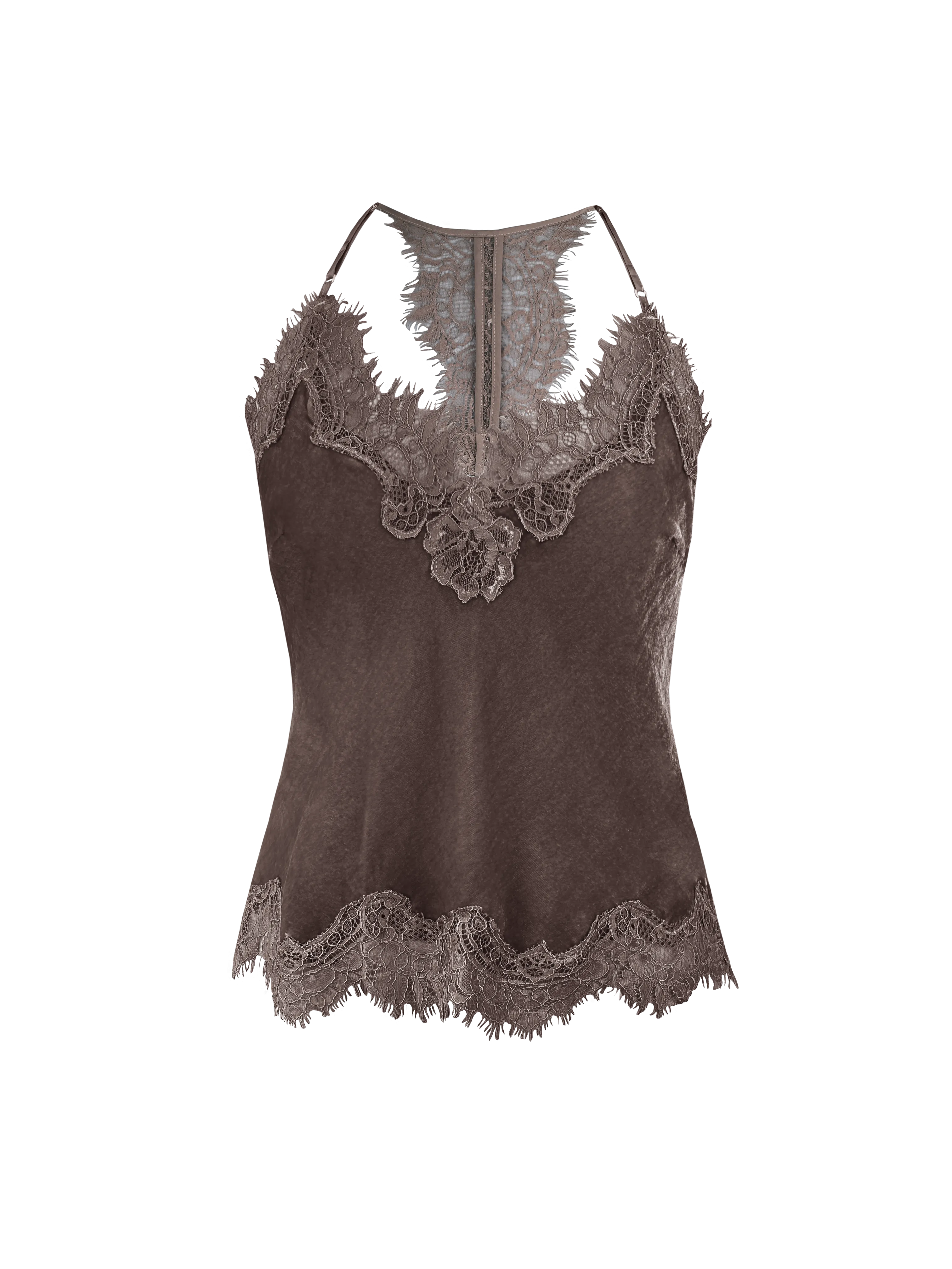 Velvet Cropped Lace Cami Fudge