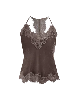 Velvet Cropped Lace Cami Fudge