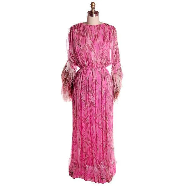Vintage French Evening Gown Designer Marie-Martine Silk/ Feathers Paris 1950s 36 Bust