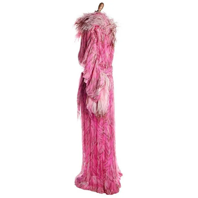 Vintage French Evening Gown Designer Marie-Martine Silk/ Feathers Paris 1950s 36 Bust