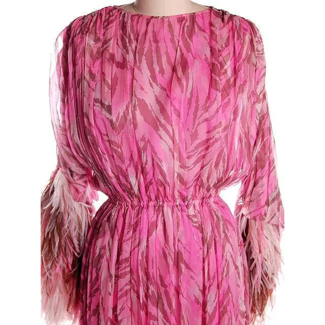 Vintage French Evening Gown Designer Marie-Martine Silk/ Feathers Paris 1950s 36 Bust
