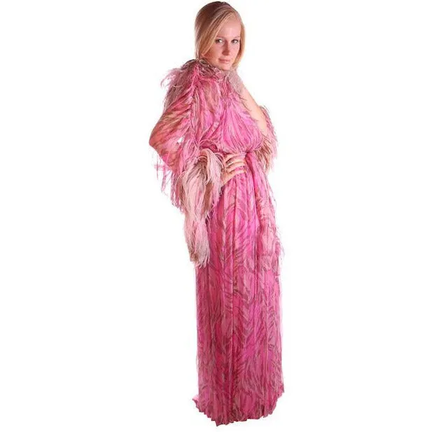Vintage French Evening Gown Designer Marie-Martine Silk/ Feathers Paris 1950s 36 Bust