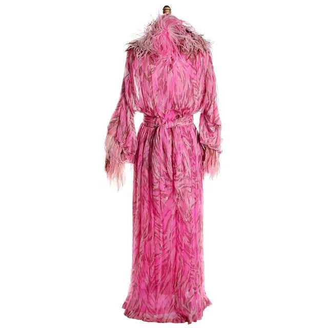 Vintage French Evening Gown Designer Marie-Martine Silk/ Feathers Paris 1950s 36 Bust