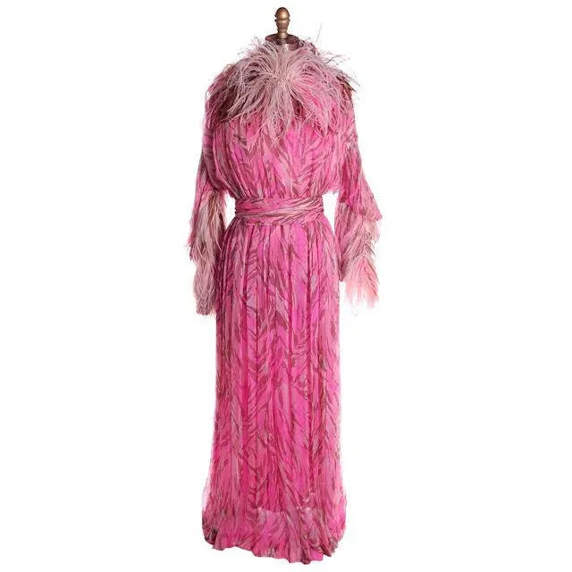 Vintage French Evening Gown Designer Marie-Martine Silk/ Feathers Paris 1950s 36 Bust