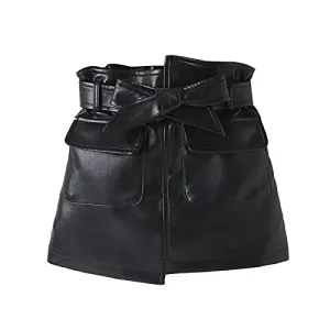 WASAIGOOD Toddler Girls Irregular PU Leather Skirt