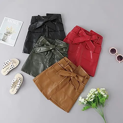 WASAIGOOD Toddler Girls Irregular PU Leather Skirt