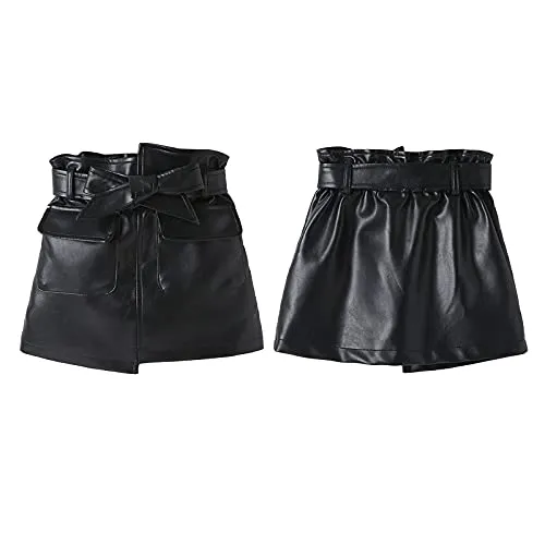WASAIGOOD Toddler Girls Irregular PU Leather Skirt