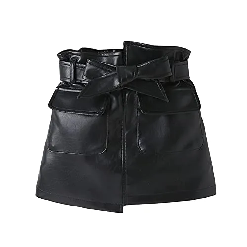 WASAIGOOD Toddler Girls Irregular PU Leather Skirt