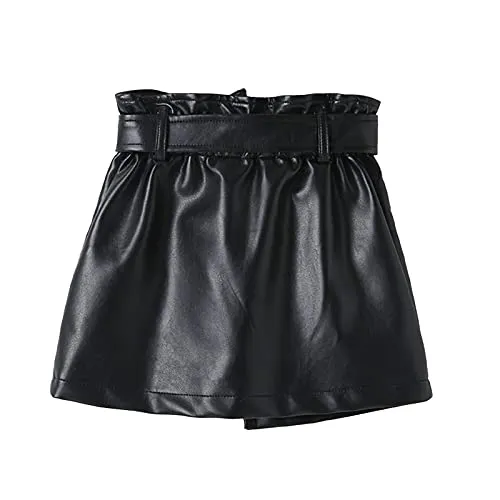 WASAIGOOD Toddler Girls Irregular PU Leather Skirt