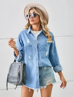Washed Distressed Denim Shirt