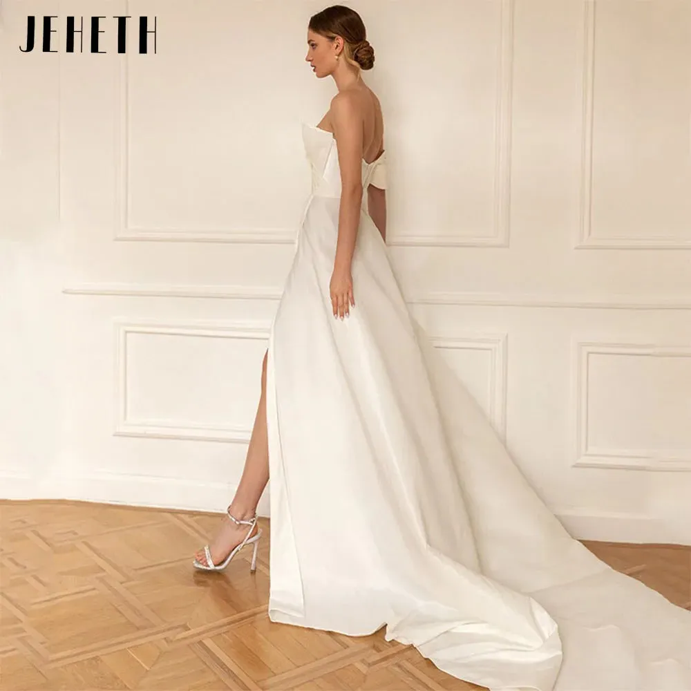 Wedding Dresses Women One Shoulder Backless Bride Gown Satin Simple