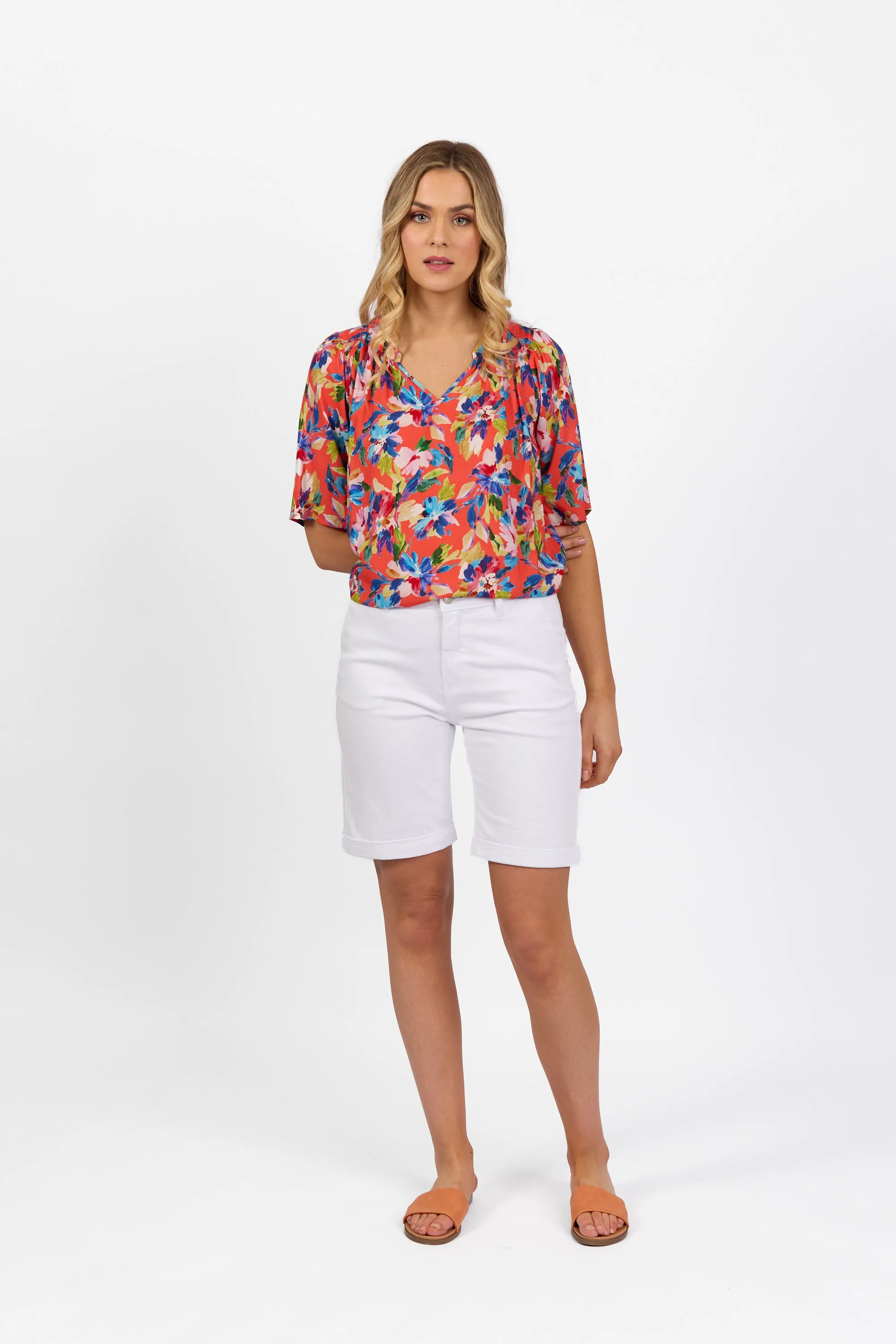 White Denim Slim Leg Above Knee Short