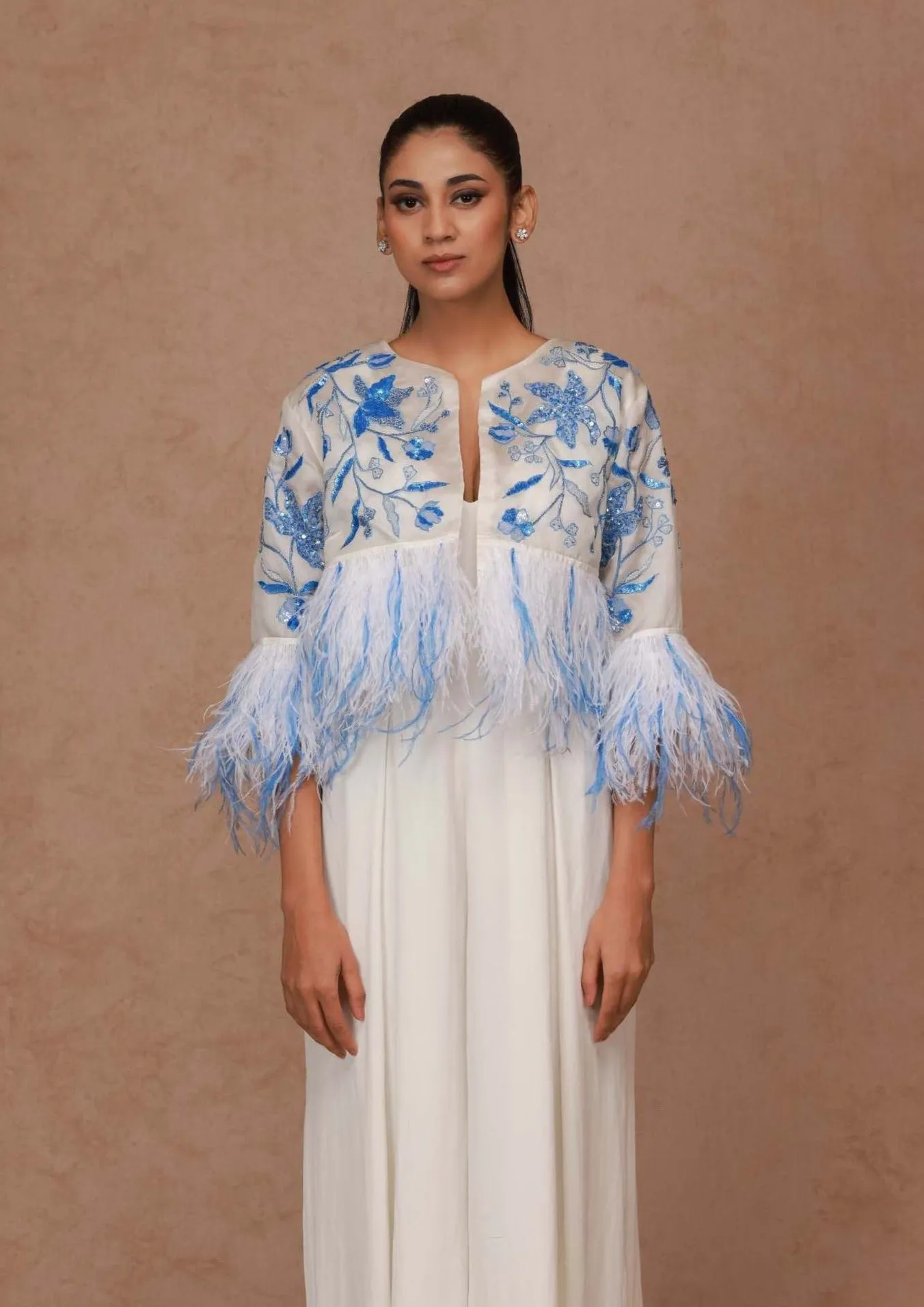 White Feather Cropped Jacket