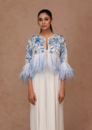 White Feather Cropped Jacket