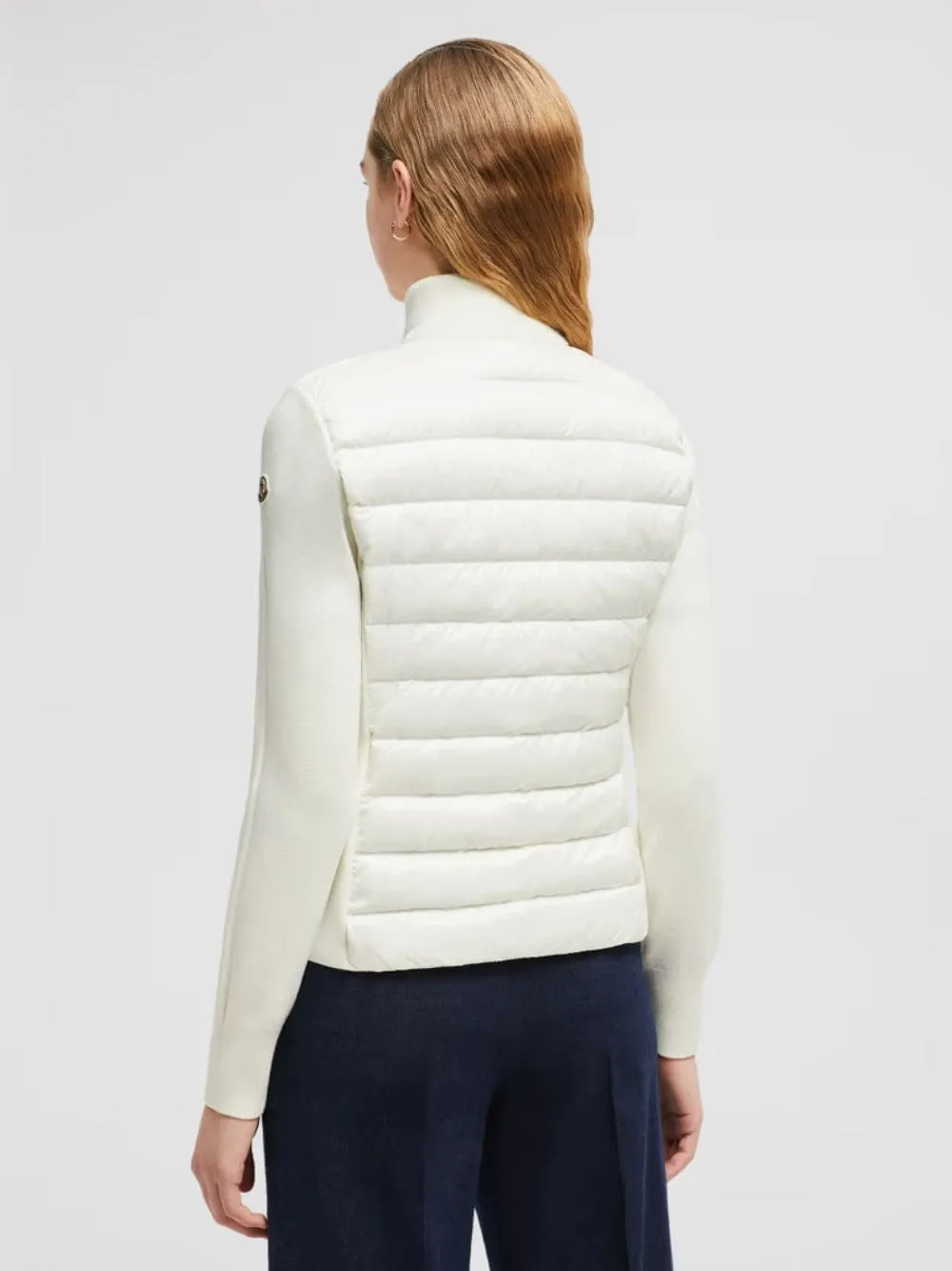 White Padded Wool Zip-Up Cardigan