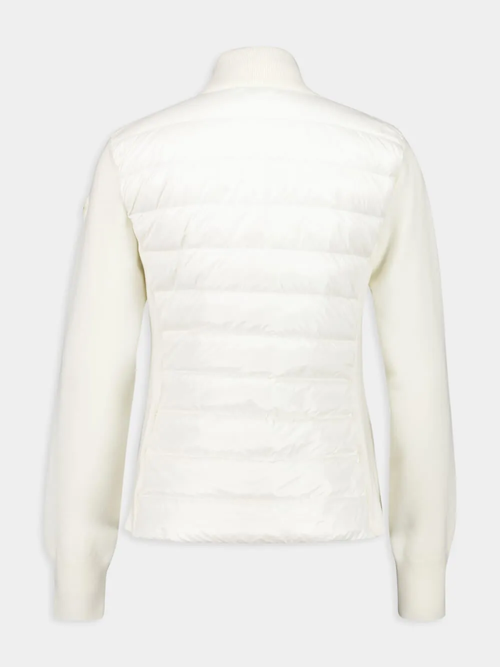 White Padded Wool Zip-Up Cardigan