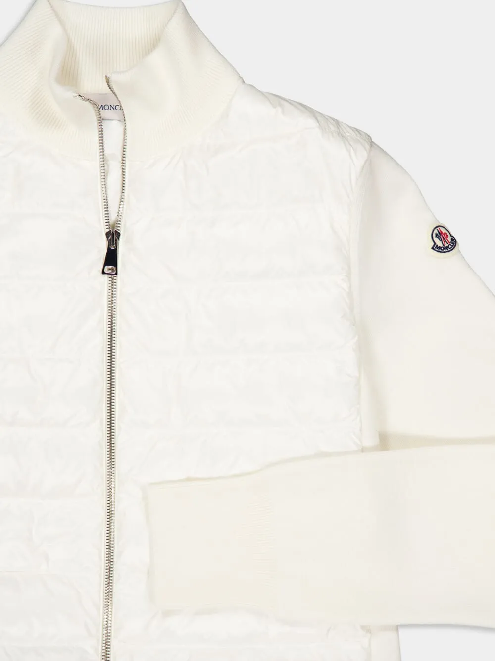 White Padded Wool Zip-Up Cardigan