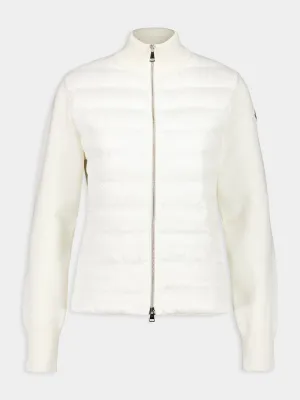 White Padded Wool Zip-Up Cardigan