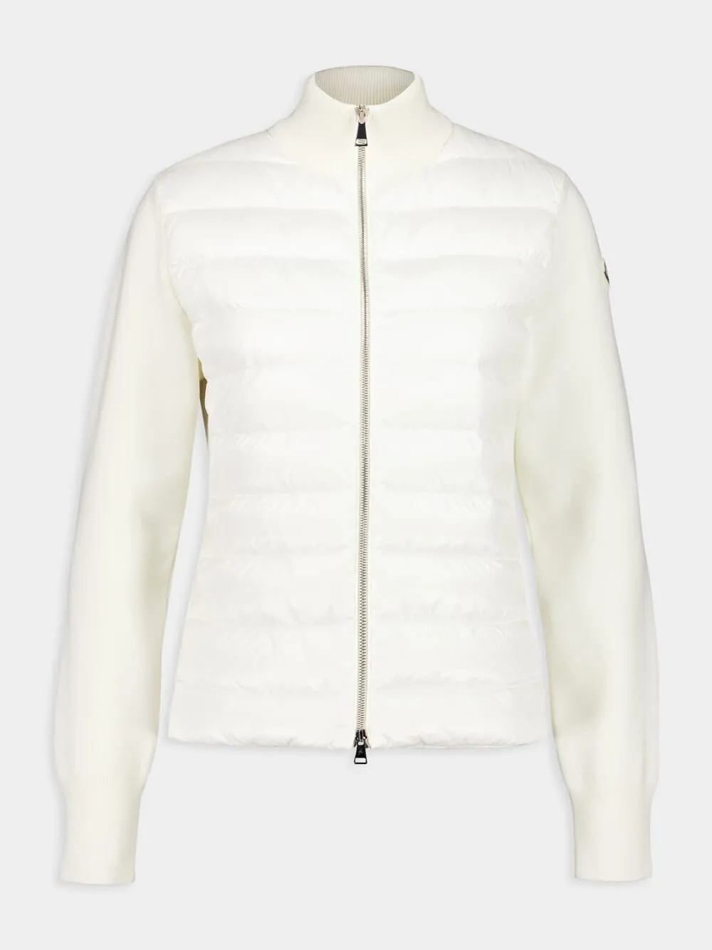 White Padded Wool Zip-Up Cardigan