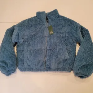 Wild Fable Faux Fur Corduroy Puffer Jacket Soft Feather Fluff Crop Turquois NWT!