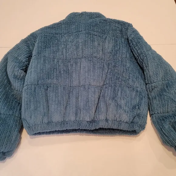 Wild Fable Faux Fur Corduroy Puffer Jacket Soft Feather Fluff Crop Turquois NWT!