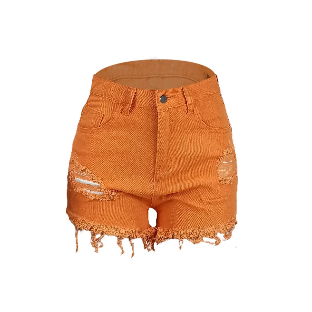 Women Casual Ripped Burr Denim Shorts