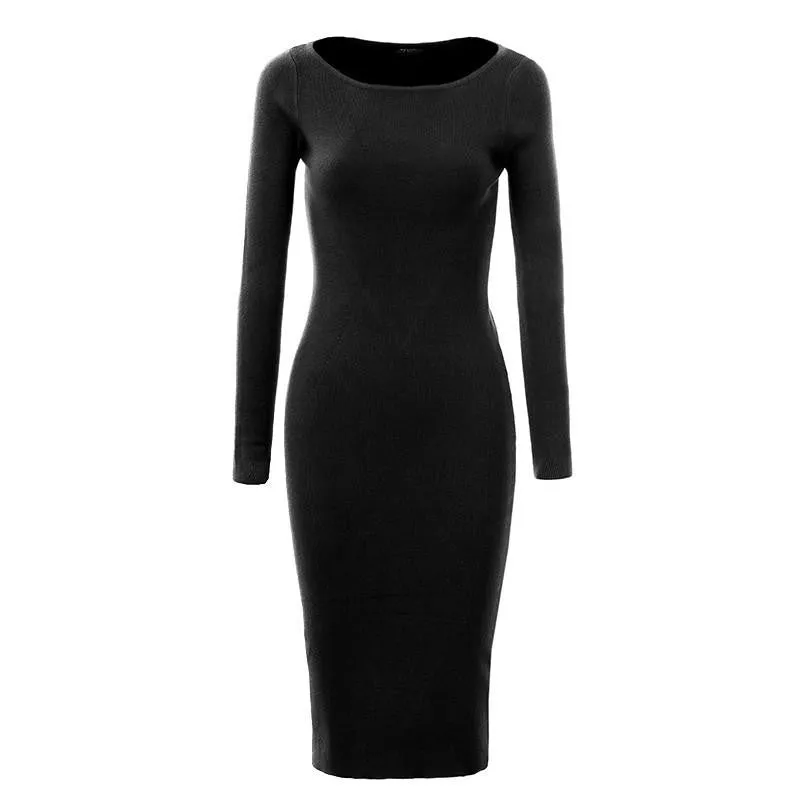 Women Dress Autumn Winter Midi Dresses Women Clothing Bodycon Sweater Dresses WMY-2617
