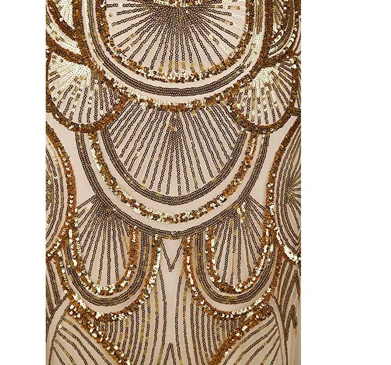 Women's 20s Style Shining Long Flapper Dress Gatsby Attire Gold
