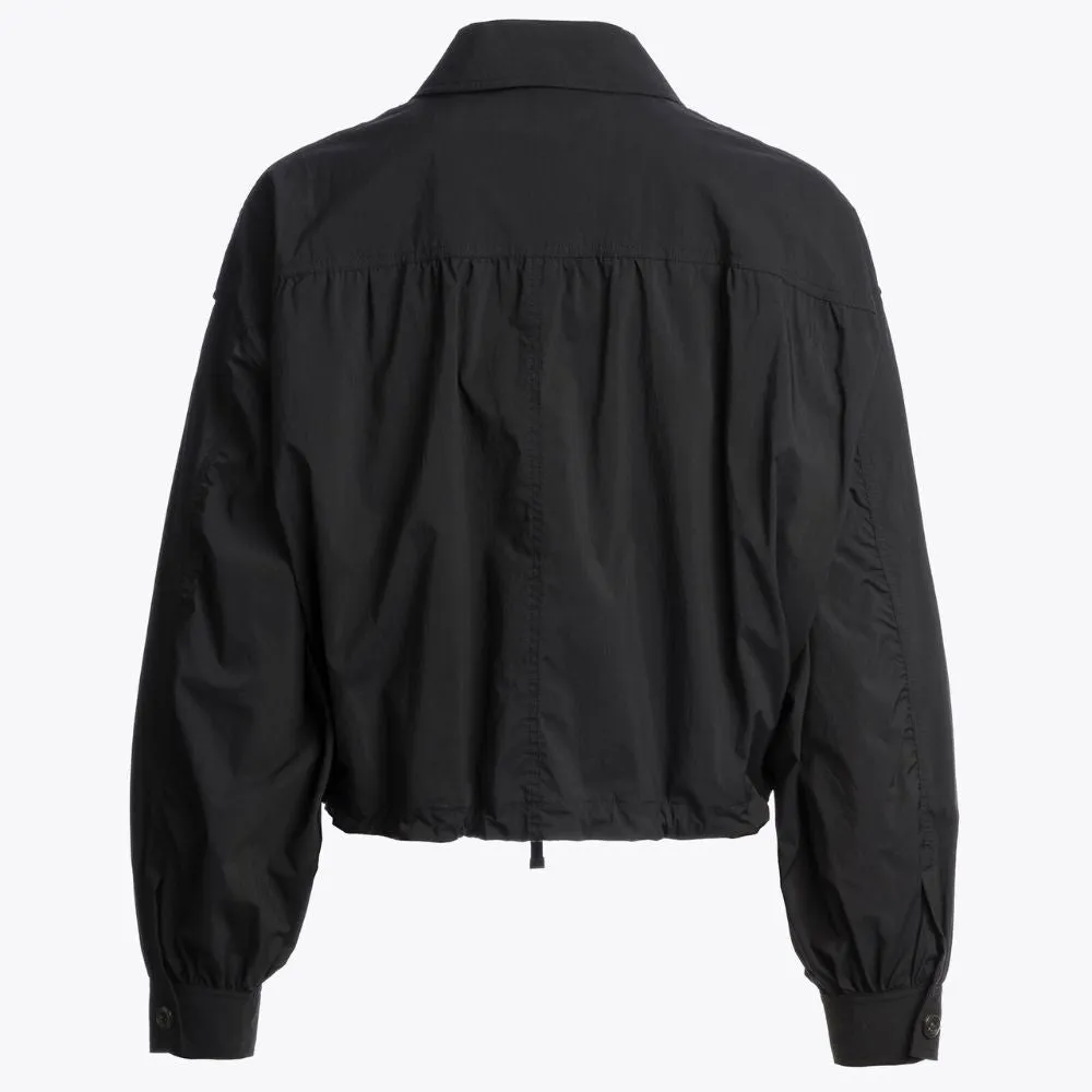 Women's Black Cropped Utility Jacket with Classic Collar