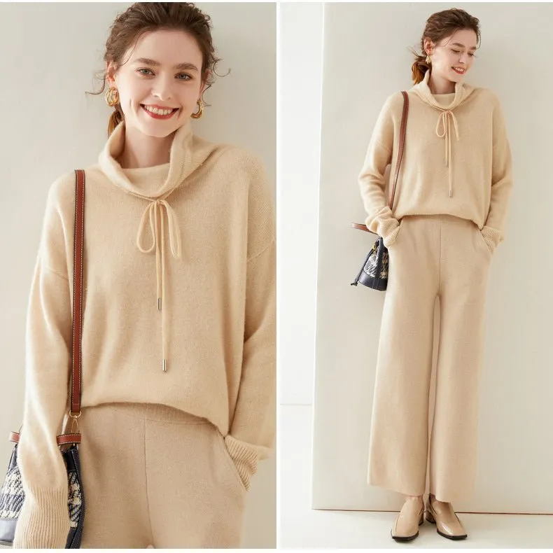 Womens Cashmere Turtleneck Sweater With Drawstring Cashmere Hoodie