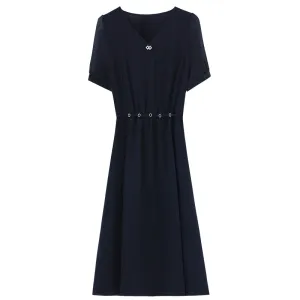 Women's Chic Solid Jersey Dress to Hide Belly and Enhance Waist