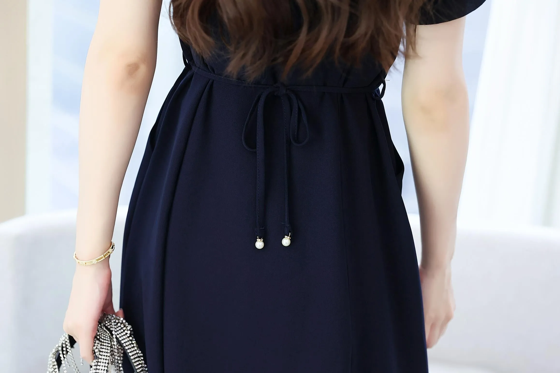 Women's Chic Solid Jersey Dress to Hide Belly and Enhance Waist