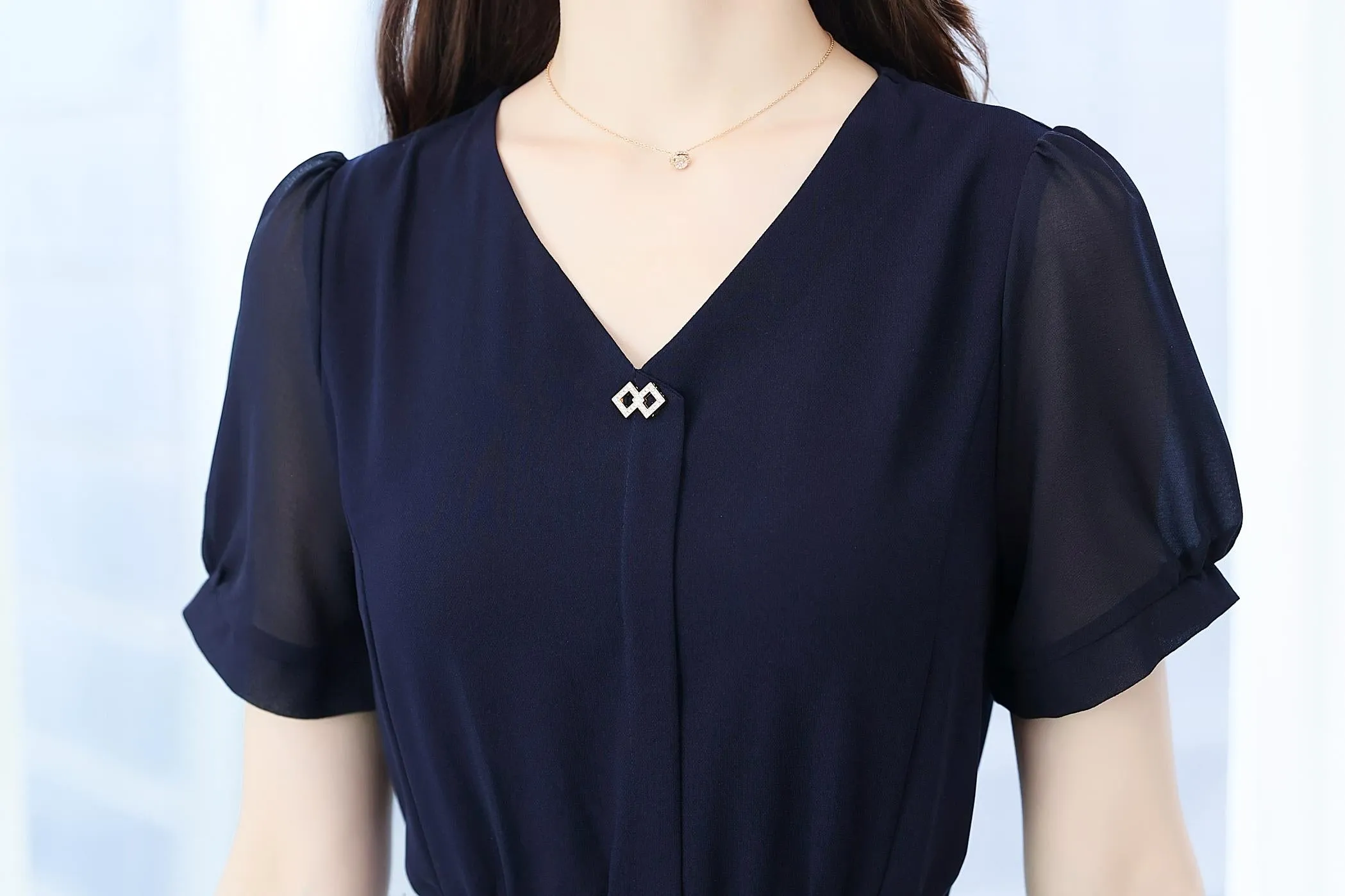 Women's Chic Solid Jersey Dress to Hide Belly and Enhance Waist