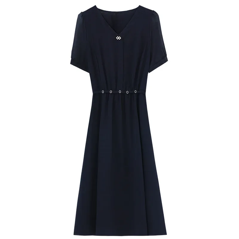 Women's Chic Solid Jersey Dress to Hide Belly and Enhance Waist
