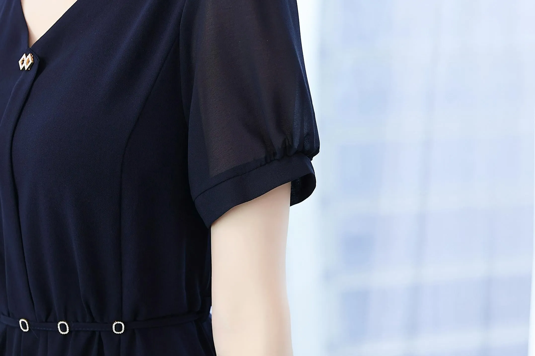 Women's Chic Solid Jersey Dress to Hide Belly and Enhance Waist