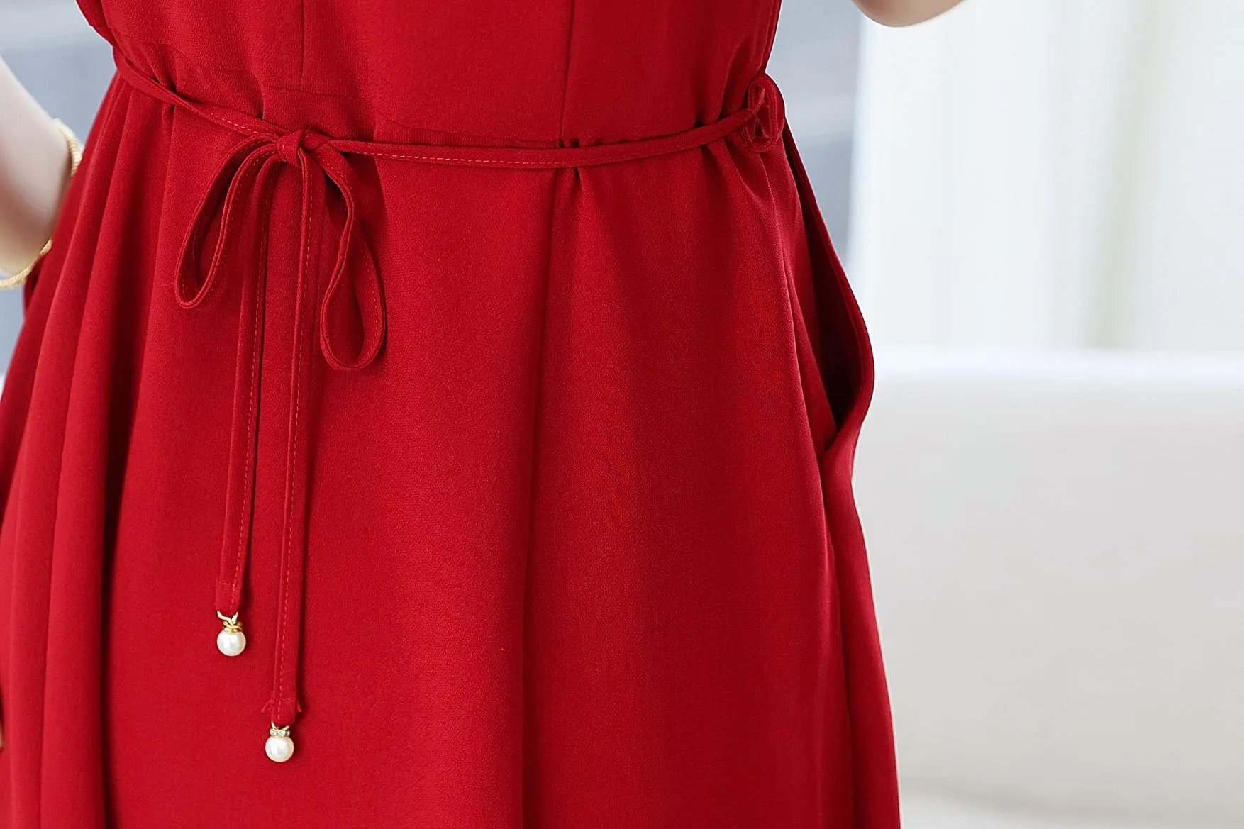 Women's Chic Solid Jersey Dress to Hide Belly and Enhance Waist