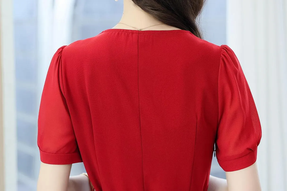 Women's Chic Solid Jersey Dress to Hide Belly and Enhance Waist