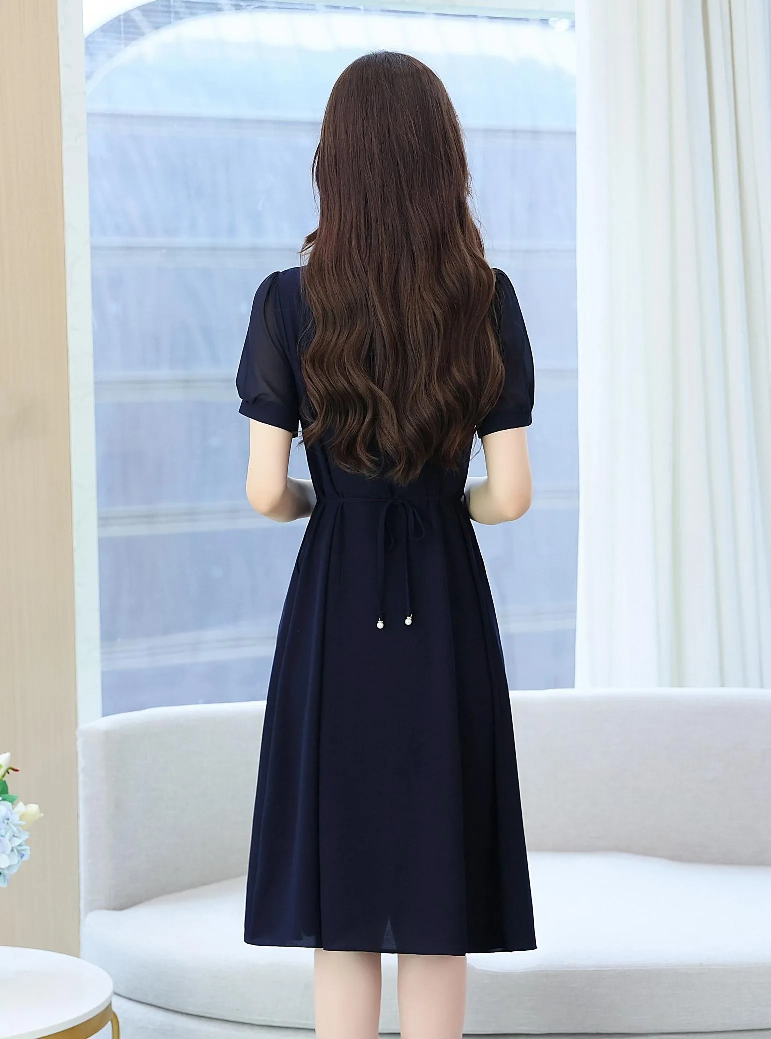 Women's Chic Solid Jersey Dress to Hide Belly and Enhance Waist