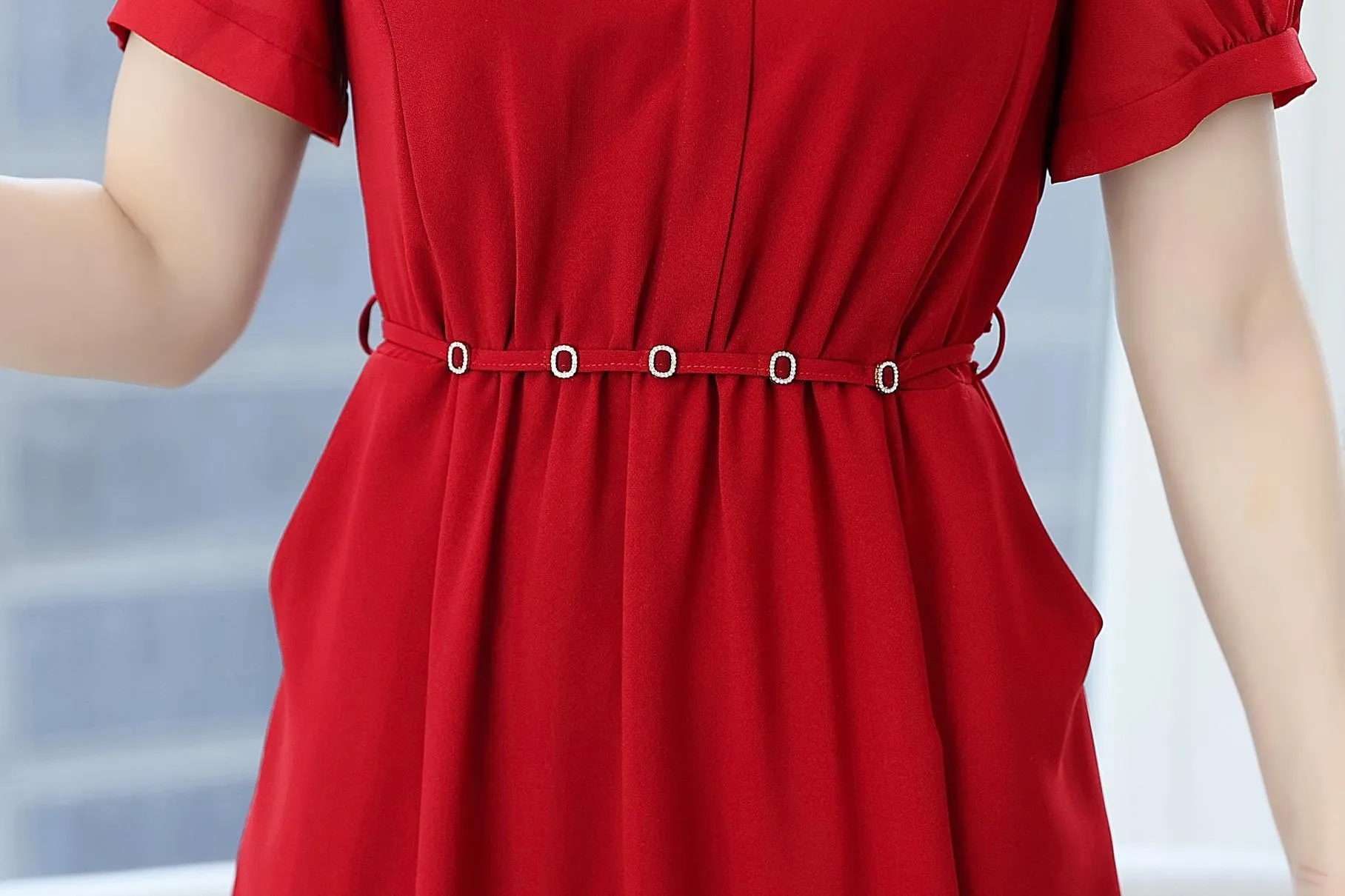 Women's Chic Solid Jersey Dress to Hide Belly and Enhance Waist