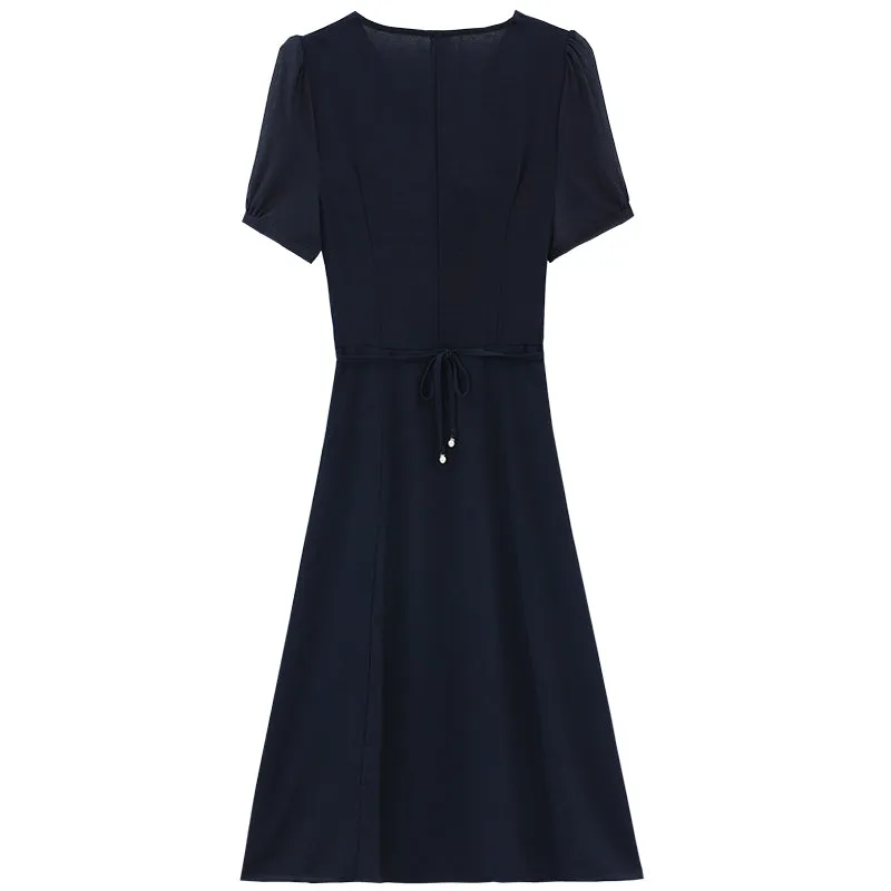 Women's Chic Solid Jersey Dress to Hide Belly and Enhance Waist