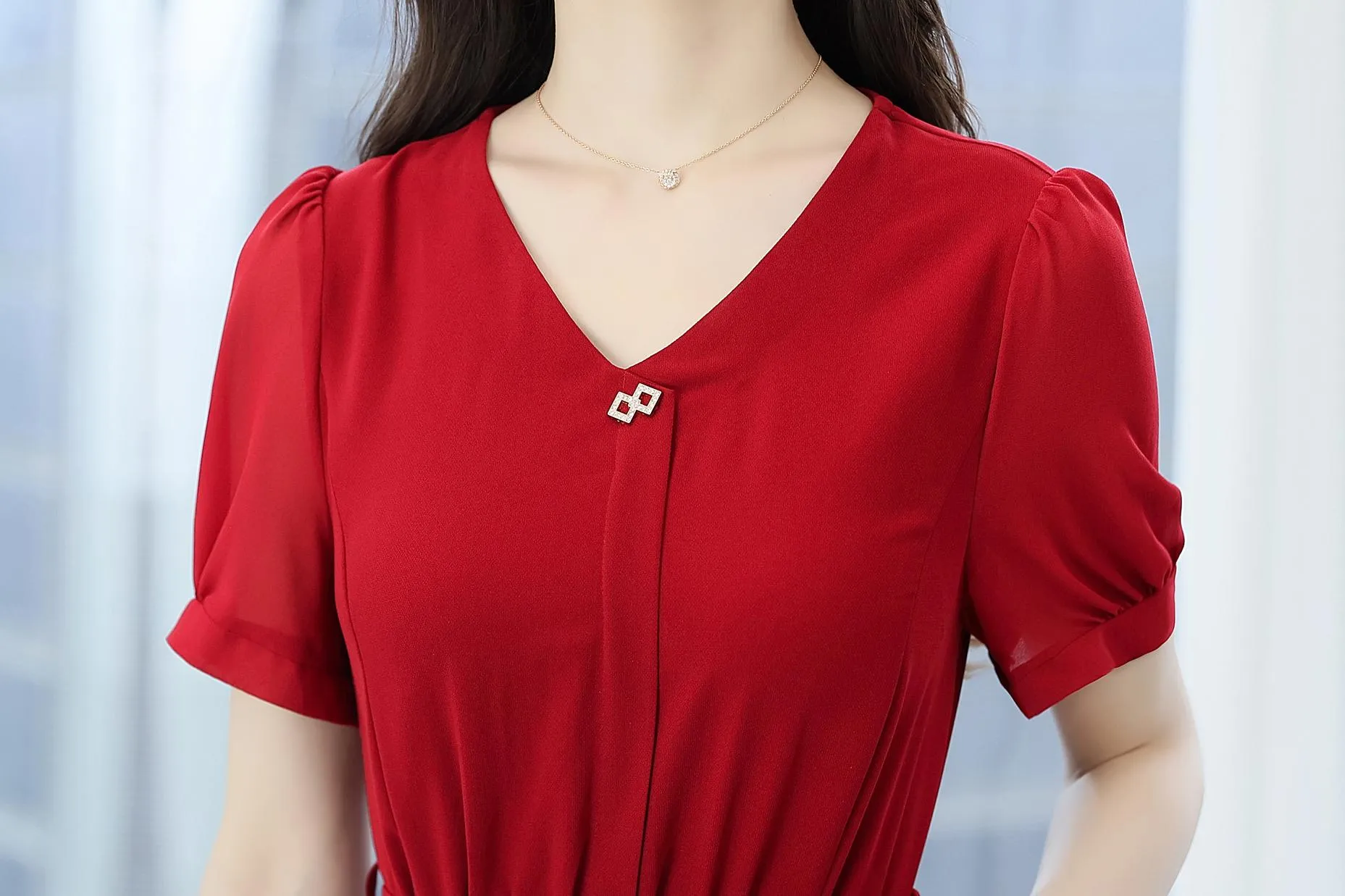 Women's Chic Solid Jersey Dress to Hide Belly and Enhance Waist