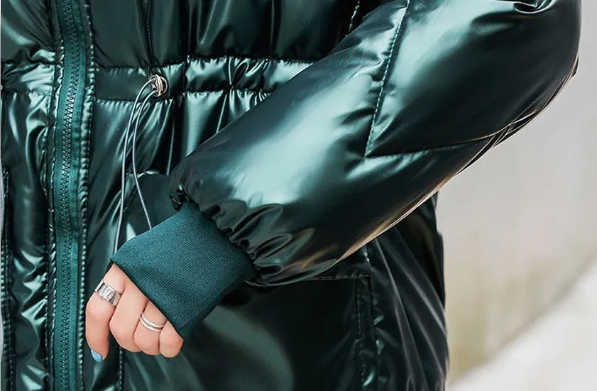 Women's Easy-to-Clean Windproof Puffer Coat with Drawstring Waist