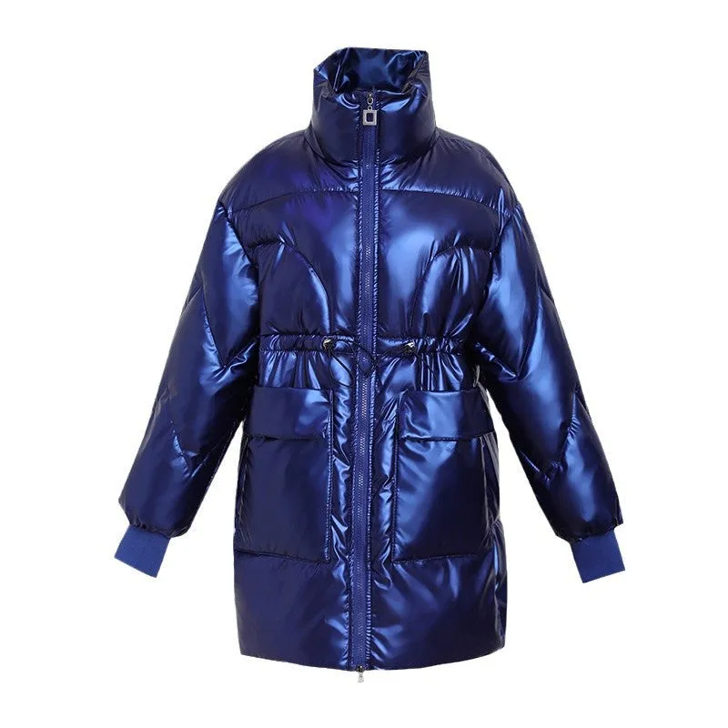 Women's Easy-to-Clean Windproof Puffer Coat with Drawstring Waist