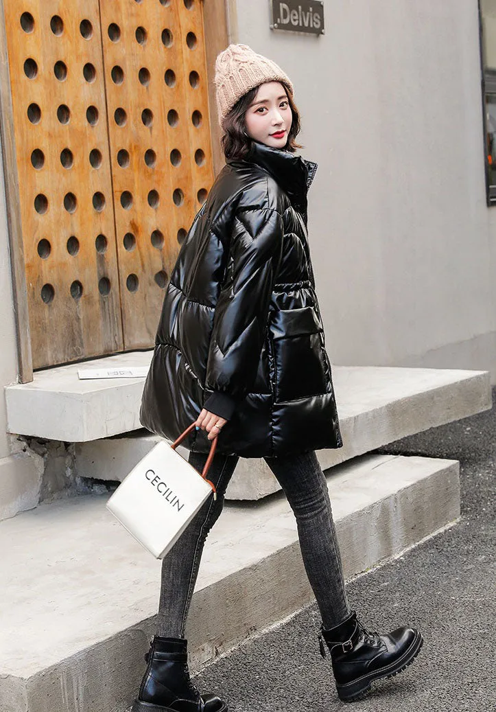 Women's Easy-to-Clean Windproof Puffer Coat with Drawstring Waist