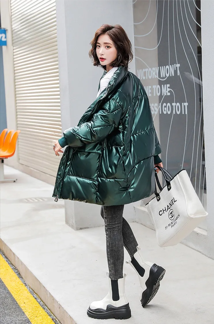 Women's Easy-to-Clean Windproof Puffer Coat with Drawstring Waist