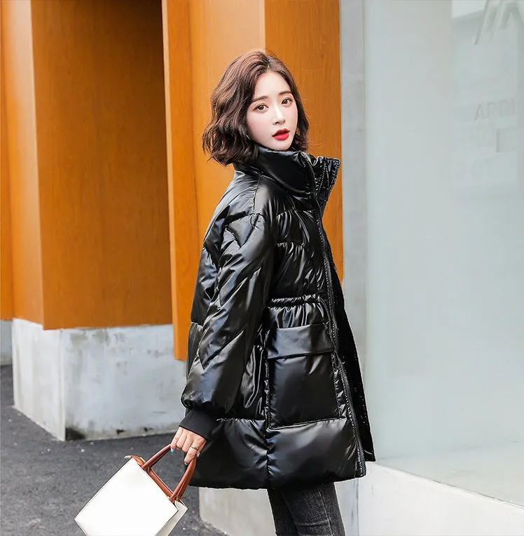 Women's Easy-to-Clean Windproof Puffer Coat with Drawstring Waist