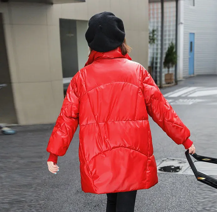 Women's Easy-to-Clean Windproof Puffer Coat with Drawstring Waist