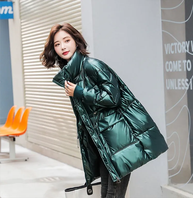 Women's Easy-to-Clean Windproof Puffer Coat with Drawstring Waist
