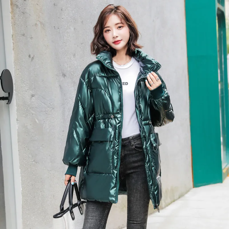 Women's Easy-to-Clean Windproof Puffer Coat with Drawstring Waist